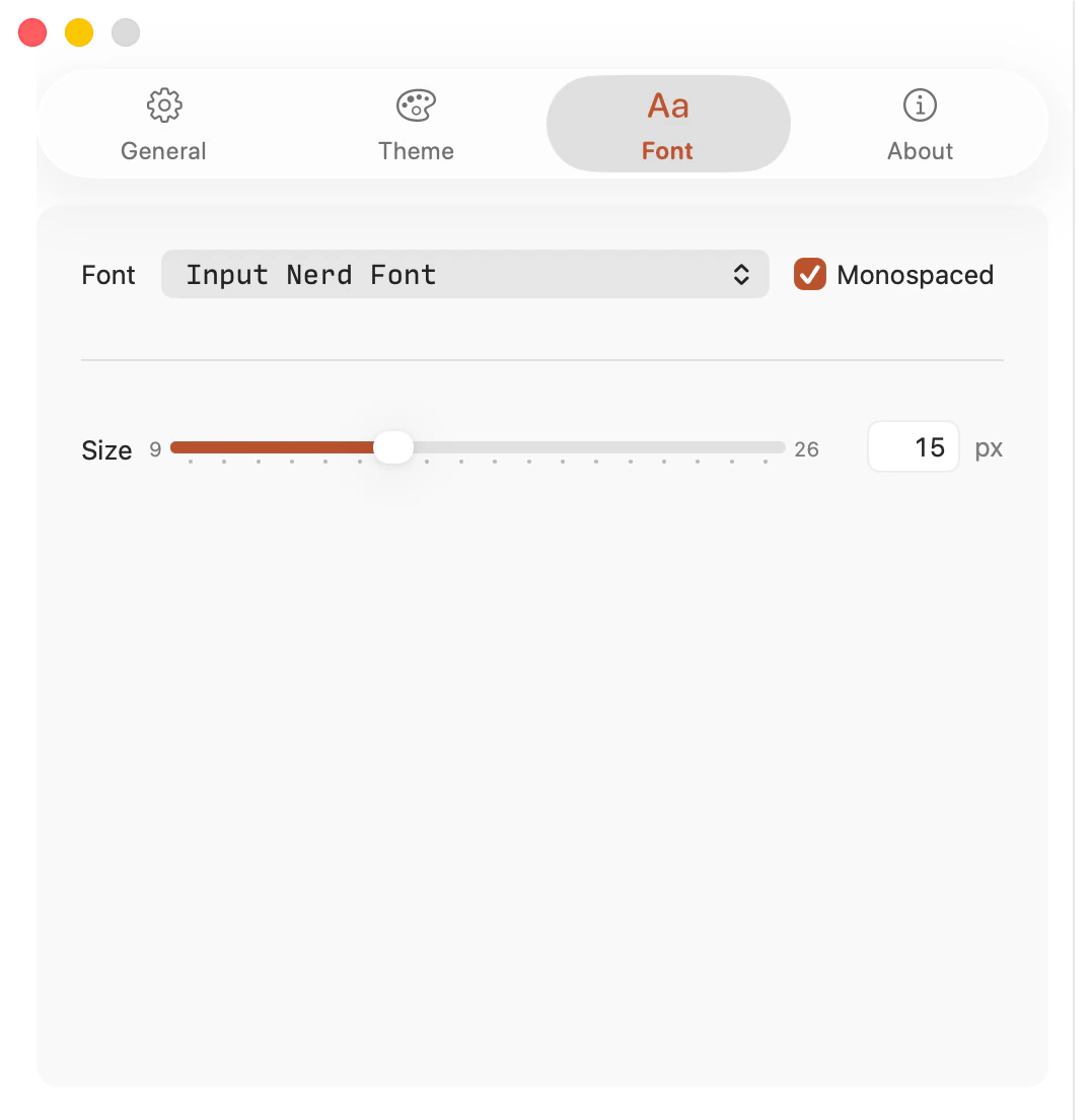 CodeLook's Font tab in light mode with a font picker and size slider